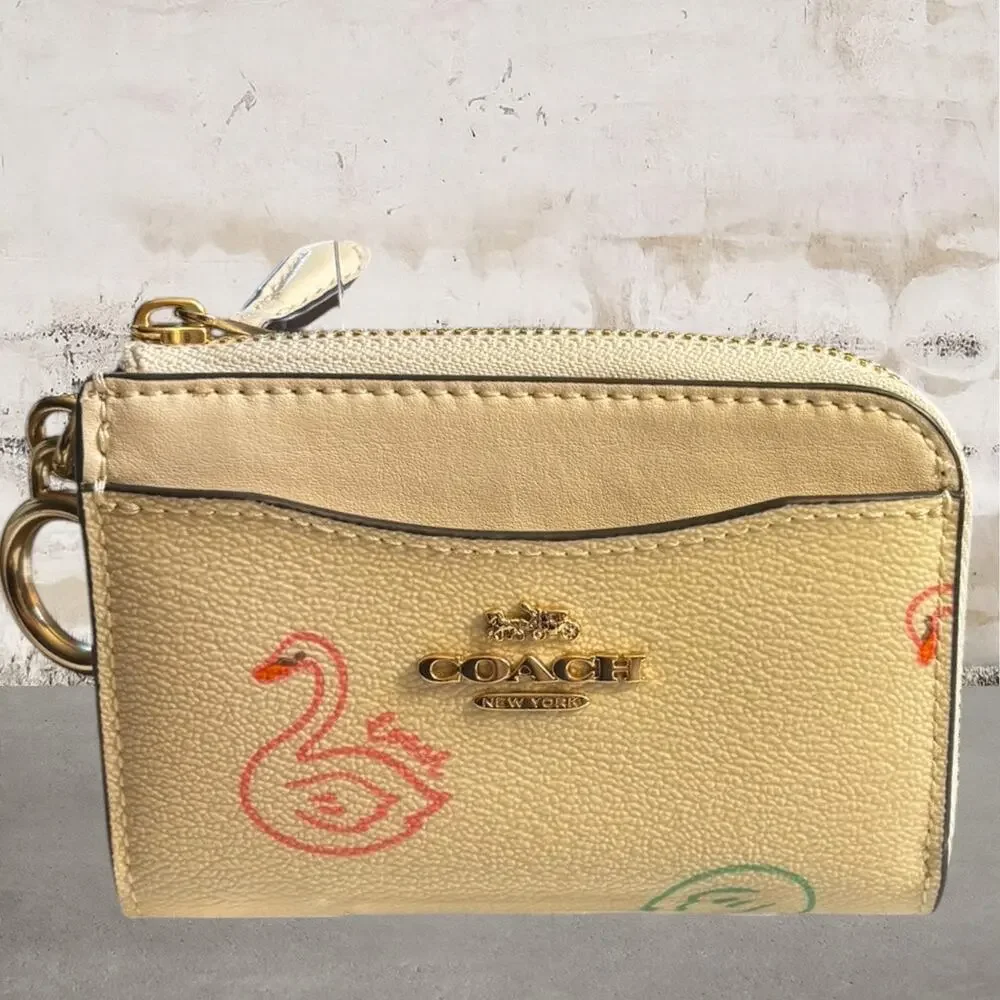 COACH Swan Print Zip Card Case + Dust Bag